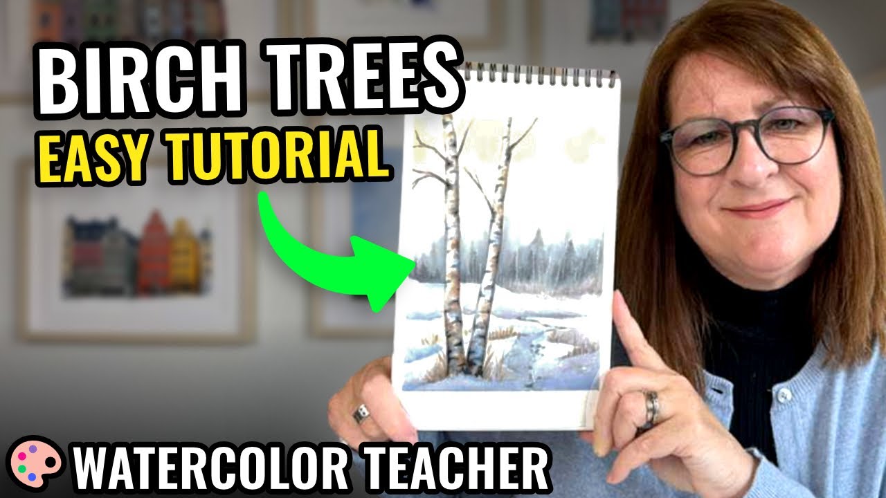 Realistic Birch Trees in Watercolor — Light Wash + Smart Darks Method