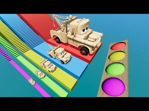 Big & Small Tow Mater vs Stairs Color with Portal Trap - Monster Truck Rescue Cars - BeamNG #10