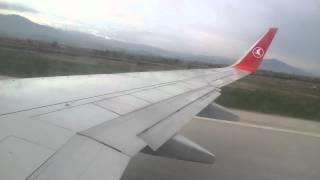 Turkish Airlines take off from Alexander The Great Airport in Skopje, Republic of Macedonia