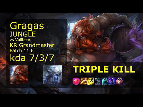 Gragas vs Volibear Jungle - KR Grandmaster 7/3/7 Patch 11.6 Gameplay // [롤] 그라가스 vs 볼리베어 정글