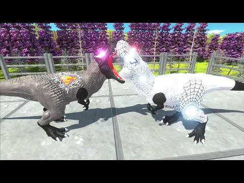 SUPERMAN T-REX VS WHITE SPIDERMAN T-REX DEATH FALL JURASSIC PARK - Animal Revolt Battle Simulator