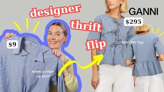Thrift Flip GANNI Tie Front Top | Sewing Tutorial #thriftflip