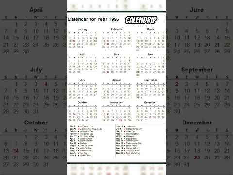 Calendar 1996 #monthsoftheyear