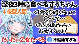 生活リズムが大バグしていて深夜3時にごはんを食べるすうちゃん【ホロライブ切り抜き/水宮枢】