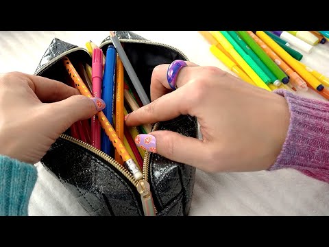 ASMR Rummaging Through Pencil Cases ✏  Sorting Markers ✏• No Talking