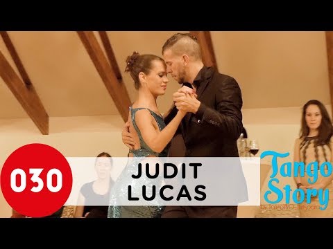  Lucas Molina  and  Judit Somos  are  dancing  to  the  milonga  "  Milonga que peina canas  "  by  Miguel Caló  at  Tango Story Festival  in  2016