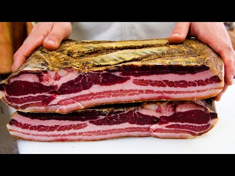 Wie Pancetta (italienischer Speck) in Italien hergestellt wird | Flach und gerollt | Claudia Romeo