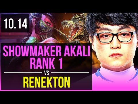 ShowMaker AKALI vs RENEKTON (MID) | Rank 1, Rank 1 Akali, Triple Kill | KR Challenger | v10.14