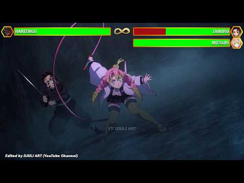 Tanjiro and Mitsuri VS Hantengu With Healthbars | Demon Slayer | Kimetsu no Yaiba