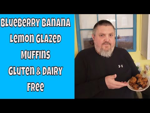 Blueberry Banana Lemon Glazed Muffins - Gluten Free, Dairy Free
