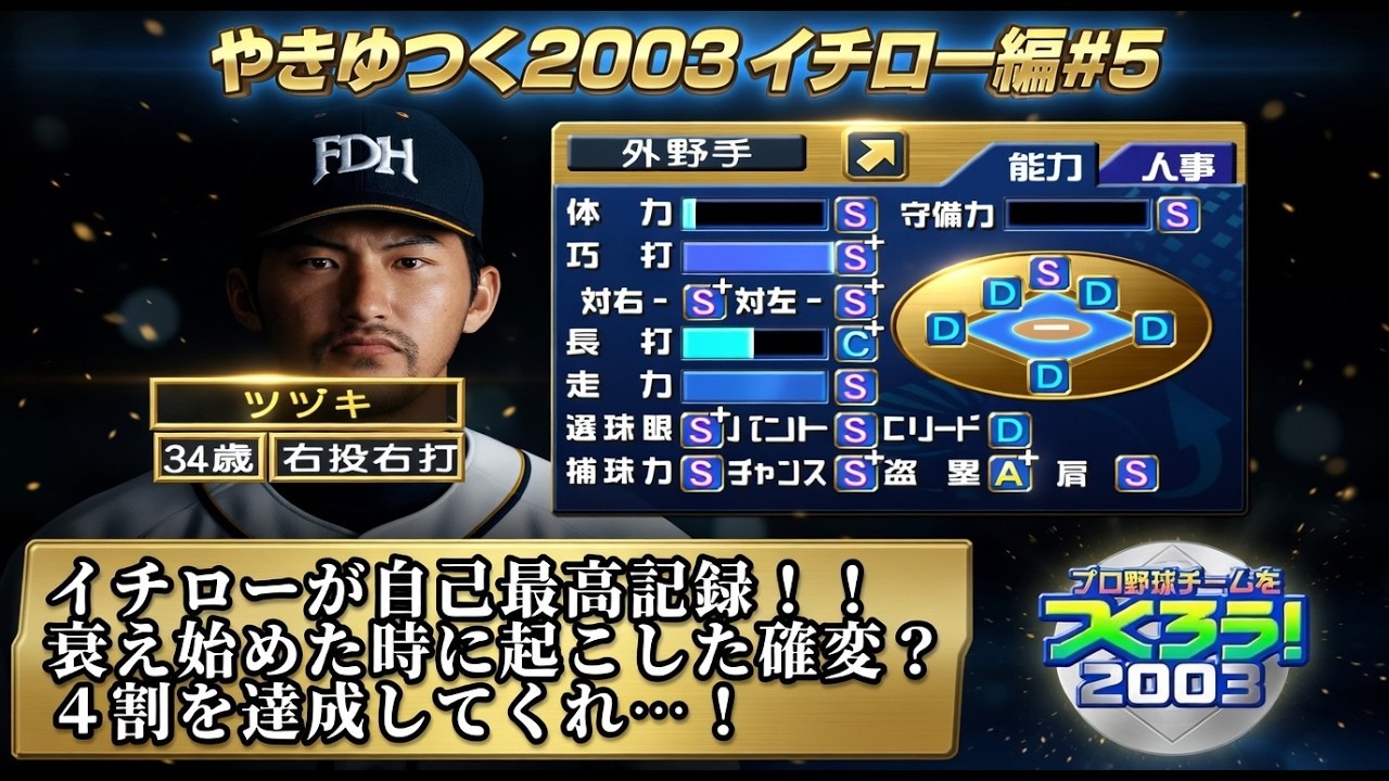 【#5】やきゅつく２００３イチローを獲得して育てる「衰え始めてからシーズン打率の日本記録を更新するイチロー！！」