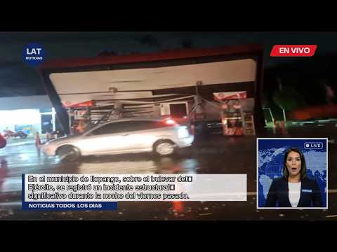 Colapso de gasolinera en Ilopango por fuertes vientos y operativo policial