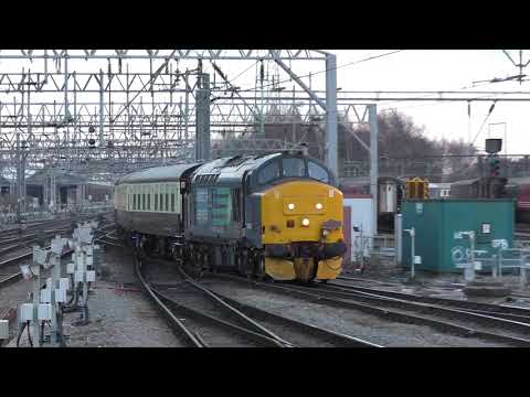 (HD) DRS 37419 & 37604 arrive into Crewe working Pathfinder Tours 'Lancs Lincs' tour - 6/3/15