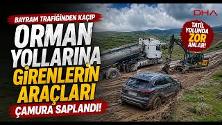 Bayram Trafiğinden Kaçıp Orman Yollarına Giren Sürücülerin Araçları Çamura Saplandı