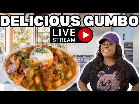 Gina Young Live Cooking Chicken Sausage Shrimp And Scallops Gumbo