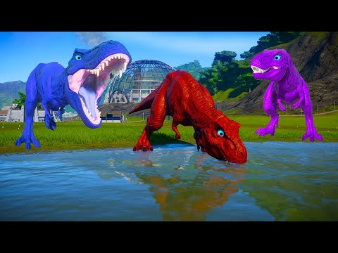 Tyrannosaurus Rex Color Pack vs Allosaurus, Spinosaurus - Jurassic World Evolution Dinosaur Fighting