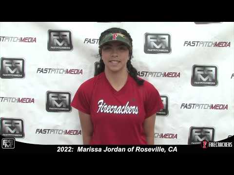 2022 Marissa Jordan Middle Infield and Outfield Softball Skills Video - Firecrackers Mettler