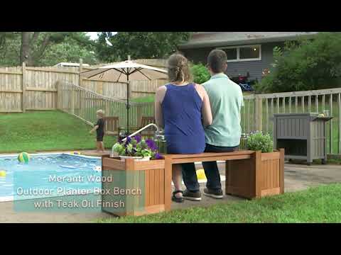 Ultimate Patio 68-Inch Meranti Wood Outdoor Planter Box Bench W/ Teak Oil Finish