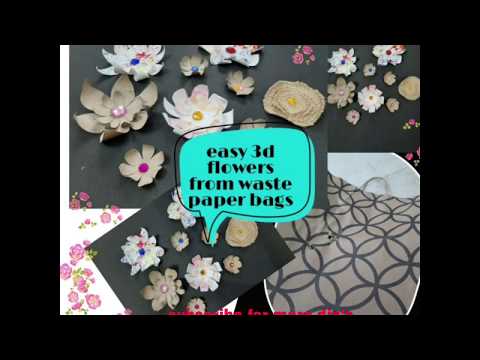 How to make paper flower with waste paper bag|diy 3d flowers|diy paper flowers| school projects