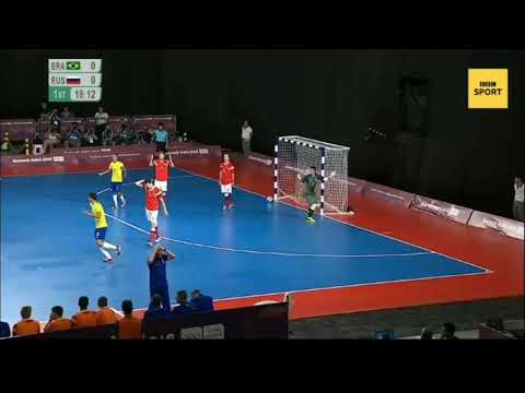 What is he doing? Bizarre own goal in futsal final - Russia vs Brazil