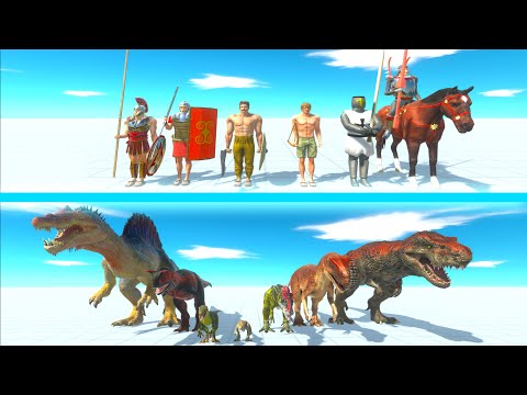 ANCIENT HUMANS Team vs CARNIVORE DINOSAURS Team - Animal Revolt Battle Simulator ARBS