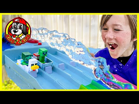 KIDS PLAY-ALONG 💦 Build With CALEB Hot Wheels Racerverse MINECRAFT WATER SLIDE RACE