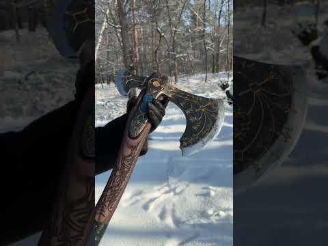 Hand-forged Leviathan axe with leather wrap "Ragnarok Kratos axe"