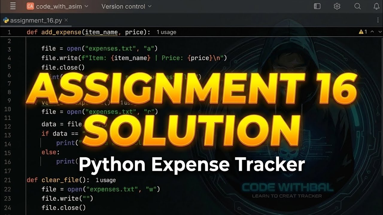 Python Expense Tracker | Assignment 16 Solution (File Handling)