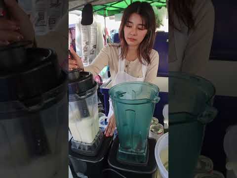 Beautiful Thai Lady Making Watermelon Smoothie At Bangkok Street Food Thailand