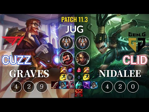 T1 Cuzz Graves vs GEN Clid Nidalee Jungle - KR Patch 11.3