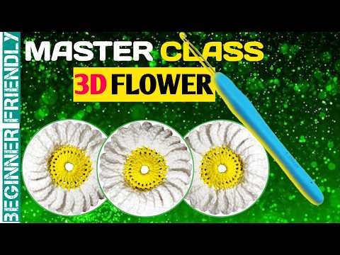 Day - 11/30 | How to crochet 3D Flower🌼 Round Pattern with yarn | Tutorial Video | 30 days challenge