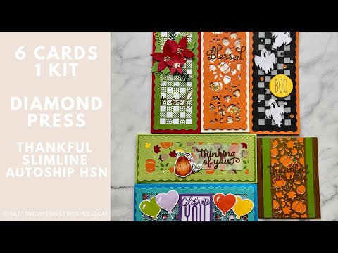 6 Cards | 1 Kit Diamond Press Slimline Thankful dies Autoship HSN