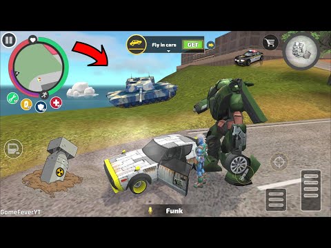 Rope Hero Vice Town (Roadster Car Thrown on Giant Police Car Robot) Police Car Robot vs Roadster Car