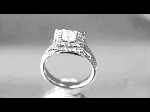 18K WHITE GOLD PRINCESS CUT DIAMOND ENGAGEMENT RING ART DECO SPLIT BAND 1.85CTW - KNR INC - 516