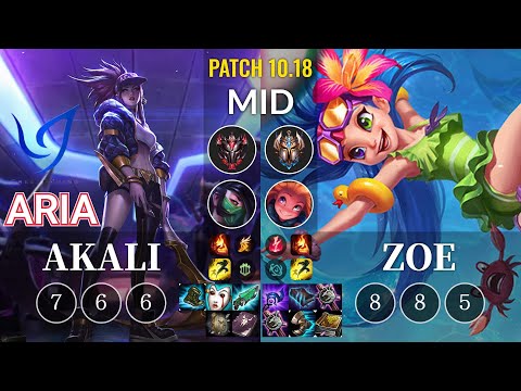 CGA Aria Akali vs Zoe Mid - KR Patch 10.18