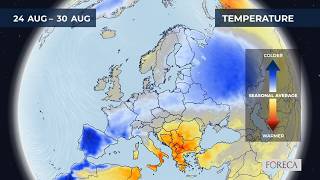 Monthly temperature forecast for Europe 19/8/2026