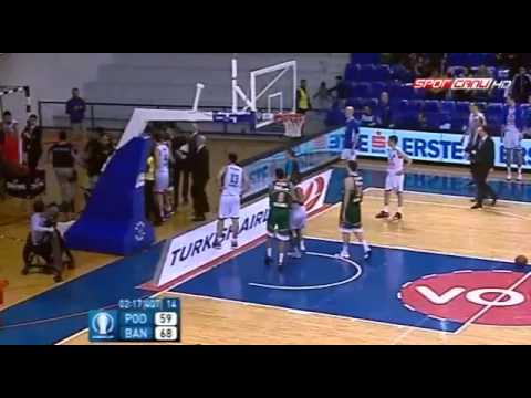 E.J. Rowland knocks down a fan at the game Budućnost - Banvit in Podgorica.