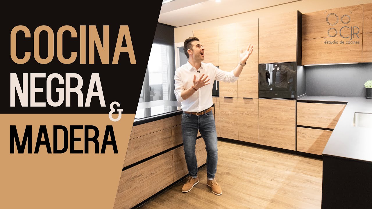 Watch Cocina Negra 🖤 y madera con isla moderna cocinas CJR santos Now Cocina Negra 🖤 y madera con isla moderna cocinas CJR santos