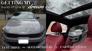 GETTING MY DREAM CAR AT 21 ⟡ | Kia K5 GT Line | test drive, car tour, cute accessories, essentials