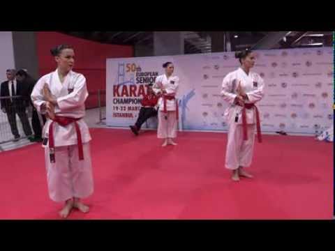 Female Team Kata TURKEY warming up before the Final. 2015 European Karate Championships