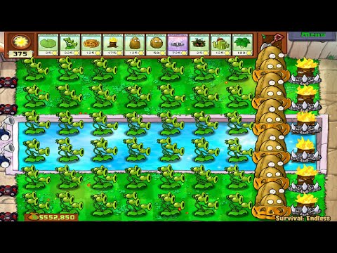 Plants vs Zombies Survival Endless - Plants Placed Anywhere | 120 Threepeater