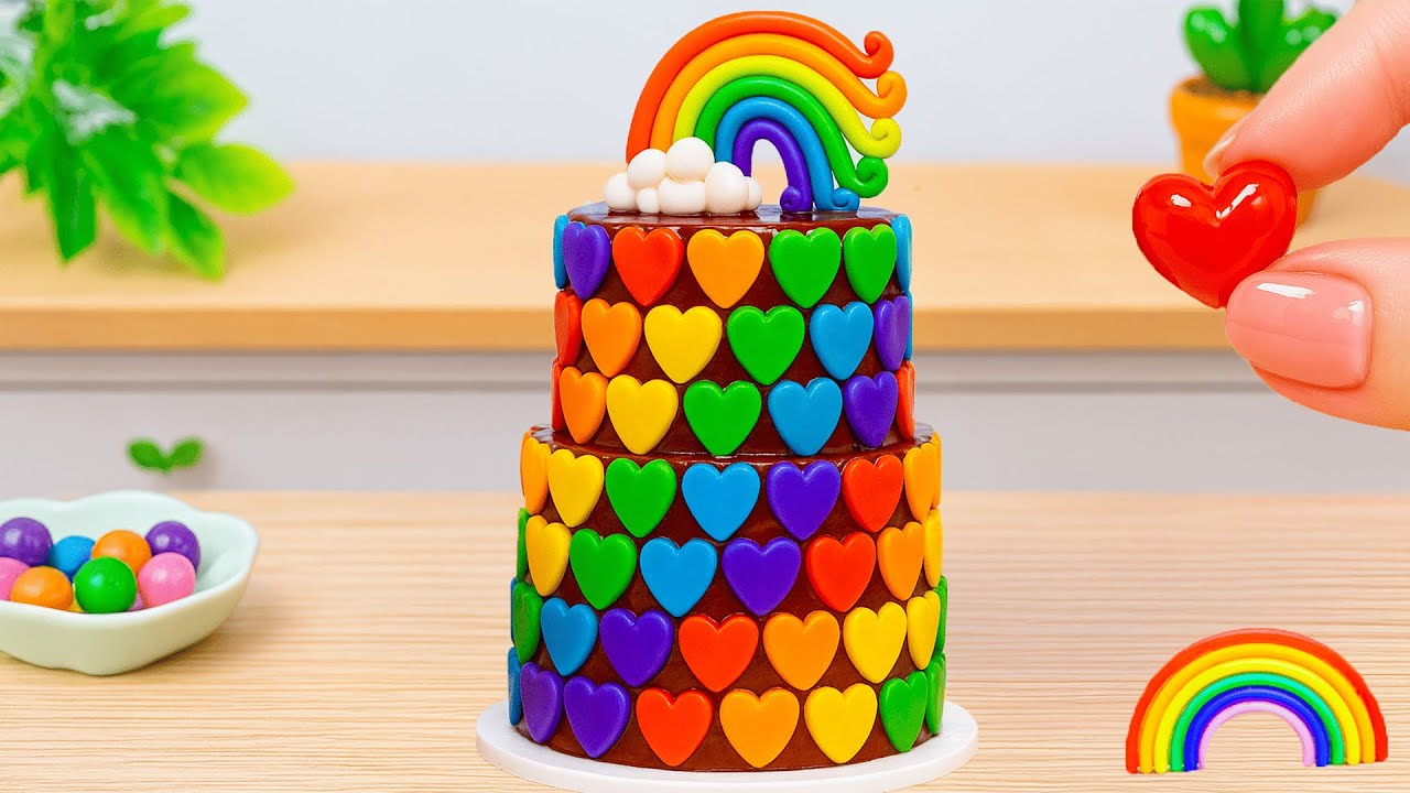 Mini Rainbow Cake Recipe With Chocolate 🌈Satifying Rainbow Chocolate Cake with heart🌈Sweet Cakes