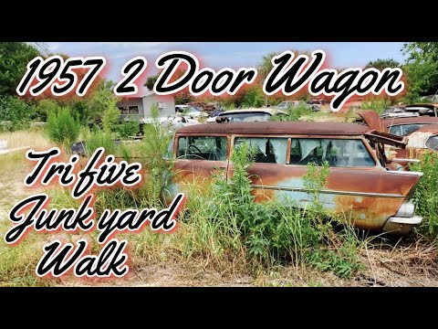 Tri five junk yard walk-1957 Chevy 2 door wagon