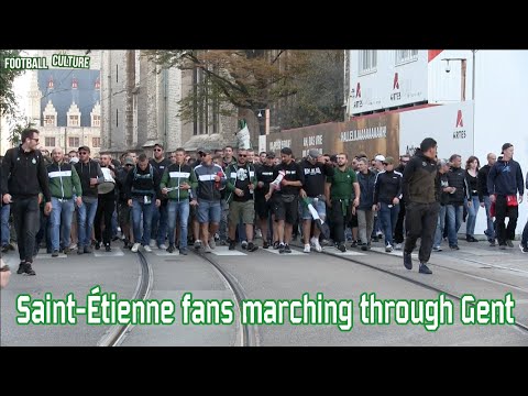 Saint-Étienne fans marching through Gent