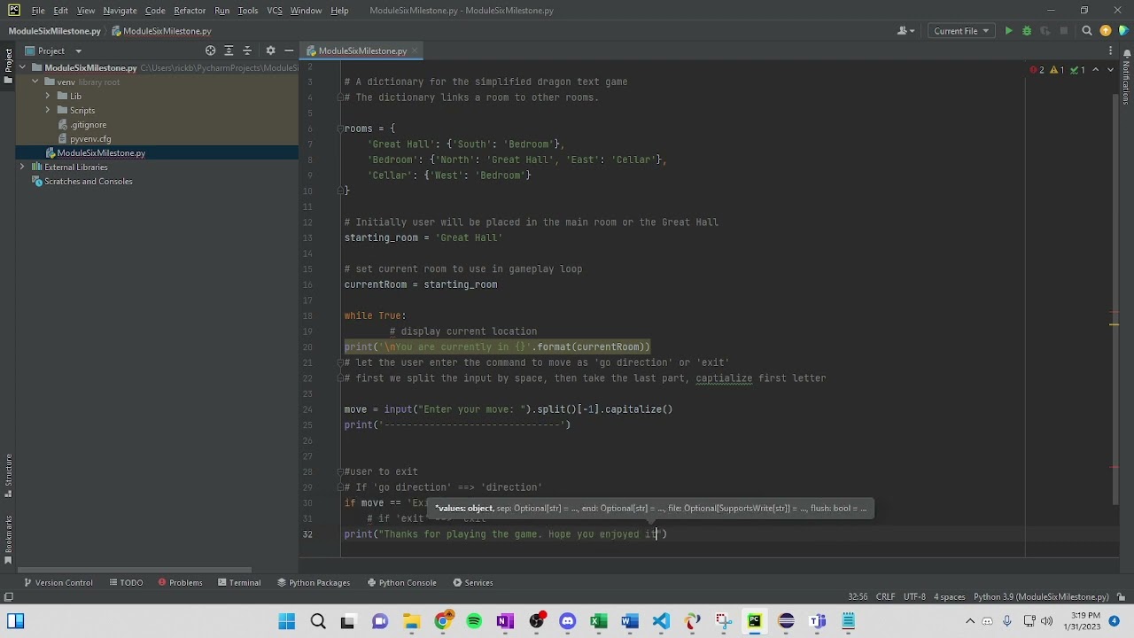 Module Six Milestone Python assignment