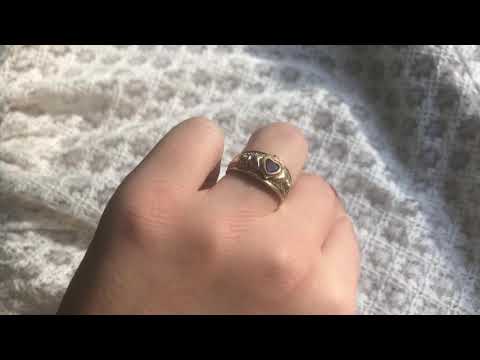 Vintage diamond Claddagh Irish ring, purple gemstone heart band, engagement promise jewellery, gold