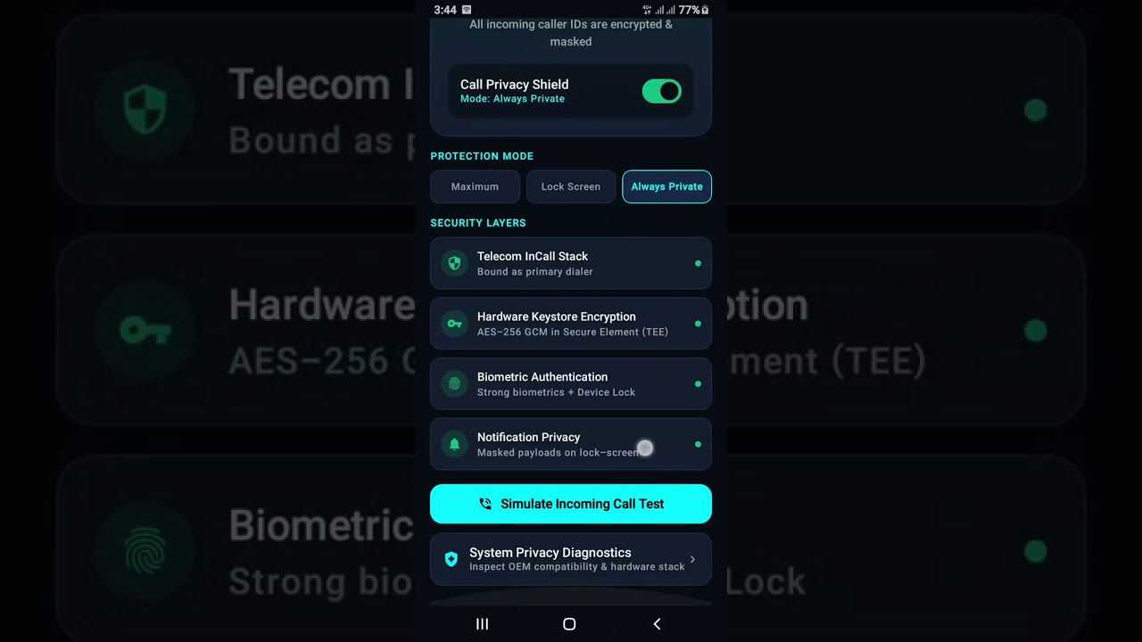 Android Caller Privacy Lock App
