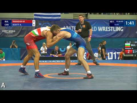 Qual. FS - 69 kg: M. RAMADAN (BUL) df. A. SCOTT (CAN) by VFA, 8-8