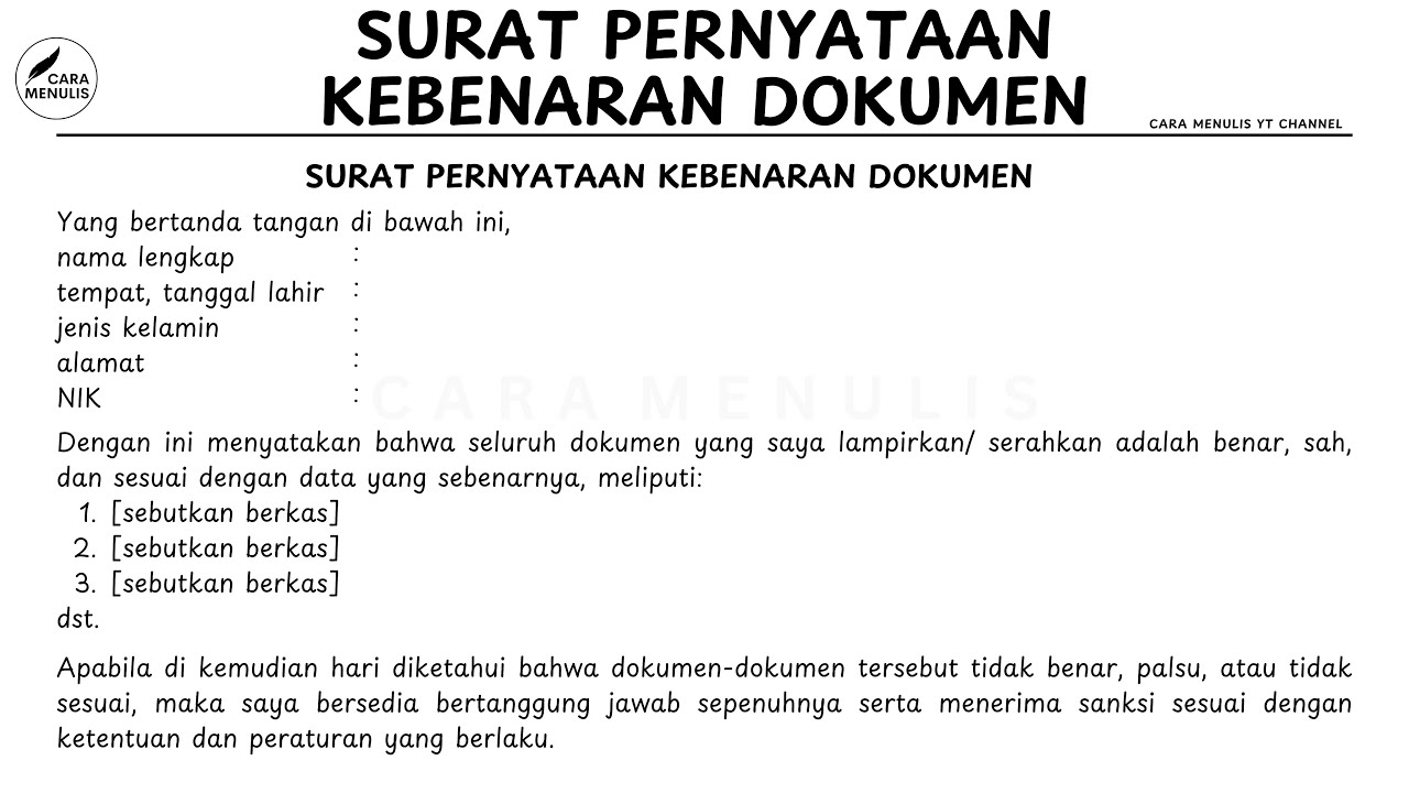 CARA MENULIS SURAT PERNYATAAN KEBENARAN DOKUMEN ATAU SURAT PERNYATAAN KEASLIAN DOKUMEN YANG SAH