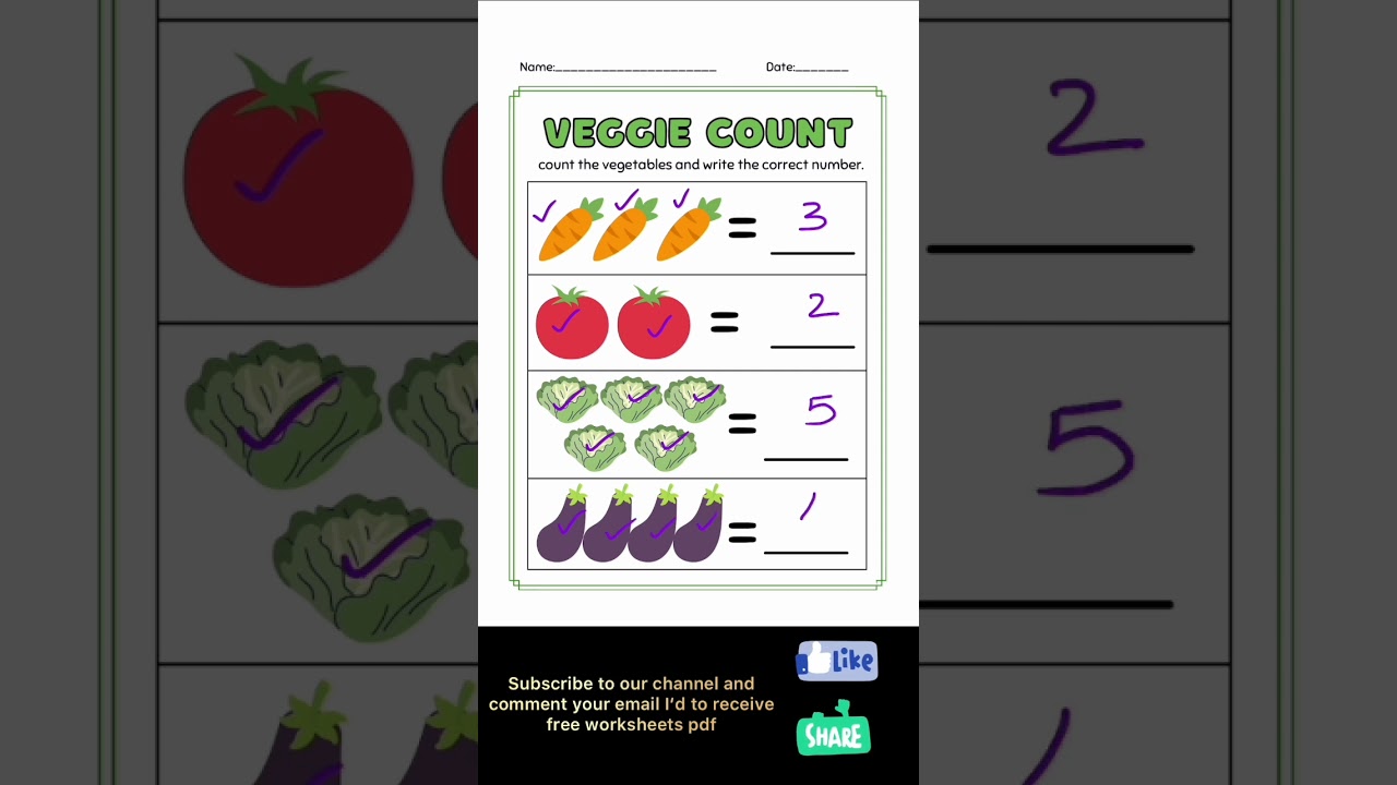 Count the vegetables 🥕🍆🥔 #shorts #numbers #learnnumbers #lkgworksheet #lkgworksheets #number #viral